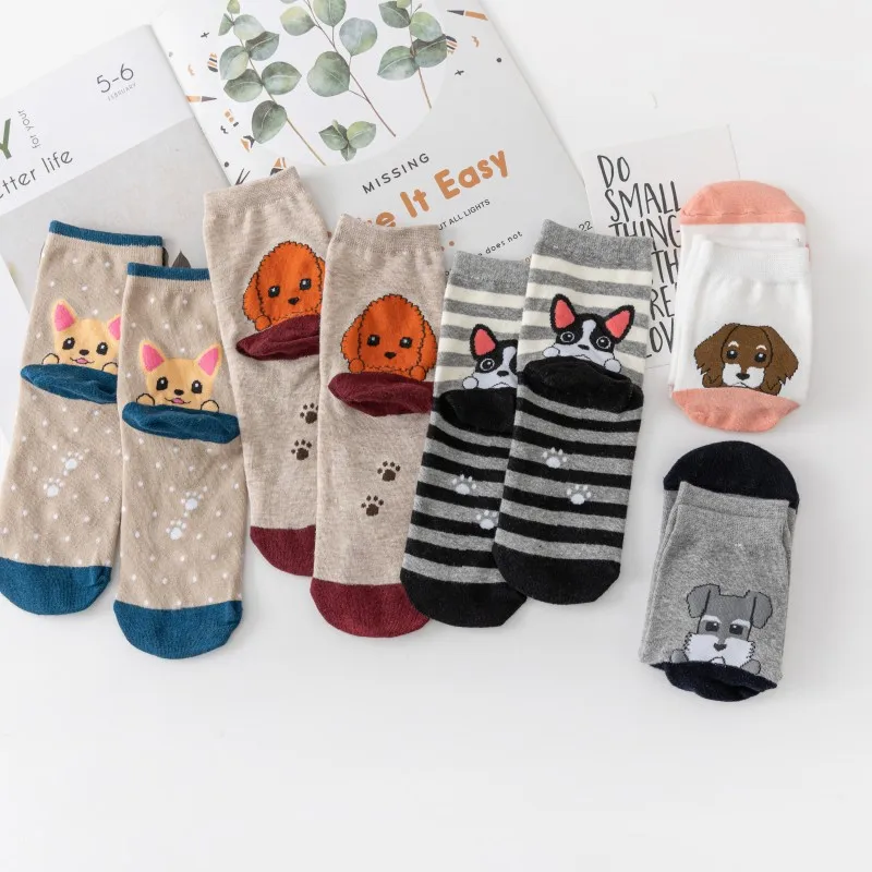 25 Patterns Korea Japan Fashion Funny Cartoon Lovely Dogs Happy Socks Women Girls Casual Streetwear Cute Dress Sox Spring Summer