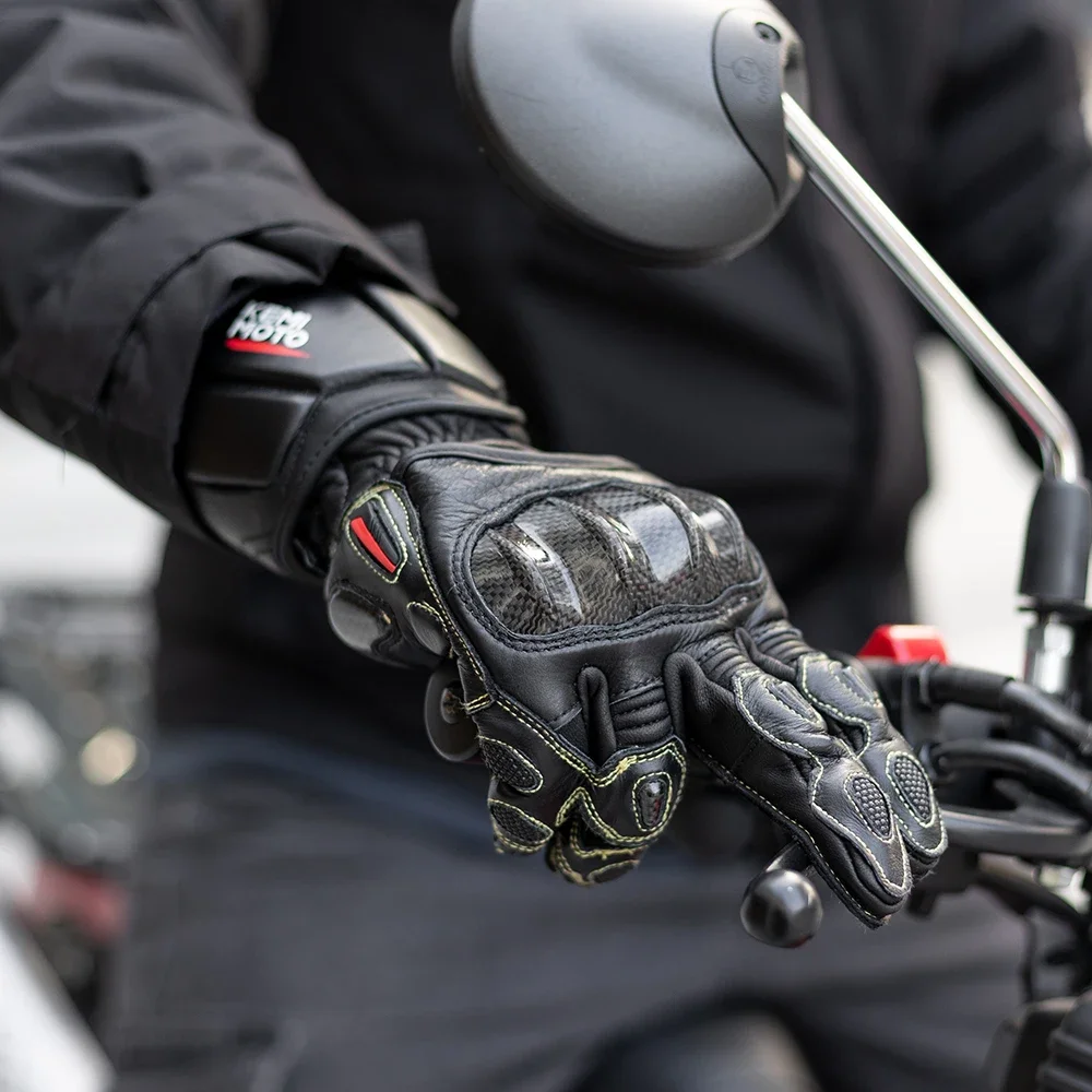 KEMITOUR Leder Racing Moto Handschuhe Für Motorrad Lange Manschette Professionelle Powersports Handschuhe Carbon Fiber Knuckle Für Männer Frauen – Detail 8
