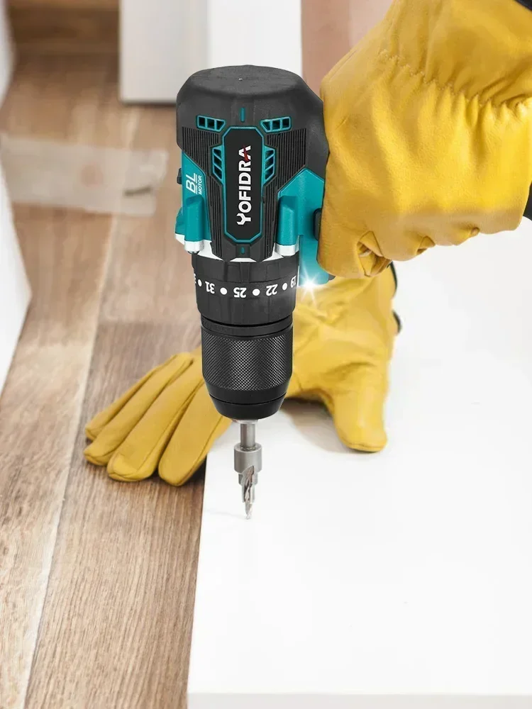 YOFIDRA 13 MM Bürstenlosen Elektrischen Schlagbohrmaschine 35 + 3 Drehmoment Cordless Holzbearbeitung Schraubendreher Power Tool Für Makita Batterie pin