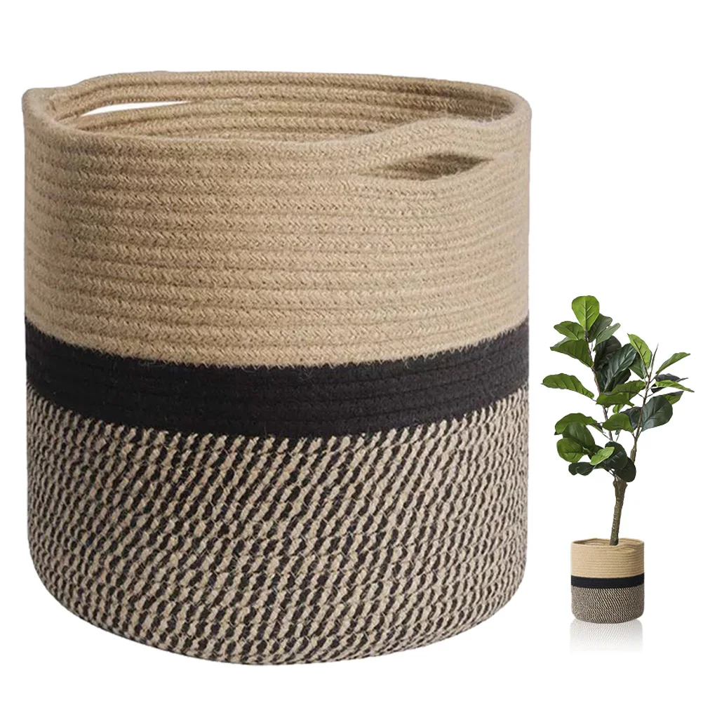 

Wicker Storage Basket Cotton Rope Handwoven Laundry Hamper Flowerpot Container Bedroom Bathrooms Multipurpose