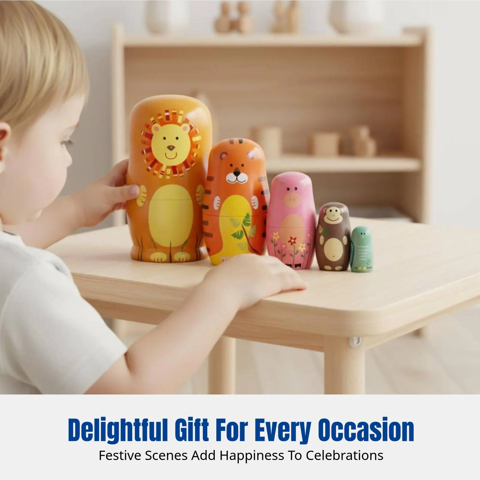 Matryoshka Doll, Wooden Cartoon Tiger Nesting Doll, Educational Toy for Kids, Gift