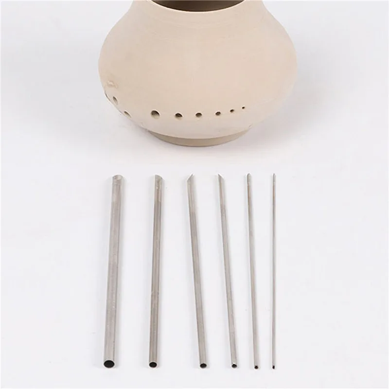 6pcs Stainless Steel Pottery Puncher Sculpture Modeling Full-circle Perforated Purple Sand Pot Making Tool Polymer Clay Tool