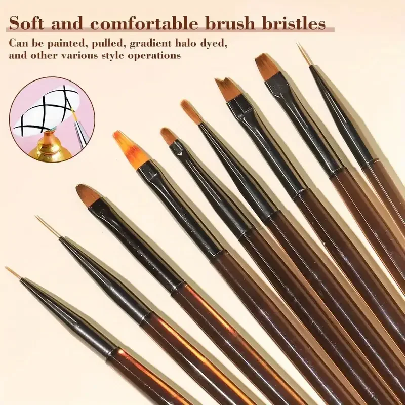 1세트 9가지 사이즈 네일 아트 브러쉬 프렌치 브러쉬 꽃 디자인 아크릴 라이너 네일 젤 브러쉬 DIY 네일 아트 도구 듀얼 포인트 펜 도구