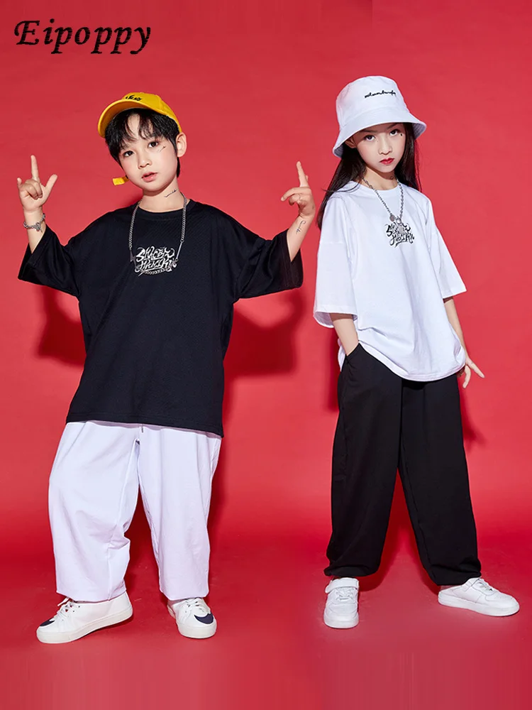 子供用半袖ジャズジャズダンスコスチューム、ヒップホップトレンディな服、クール、ハンサム、ルーズ、男の子、女の子の服
