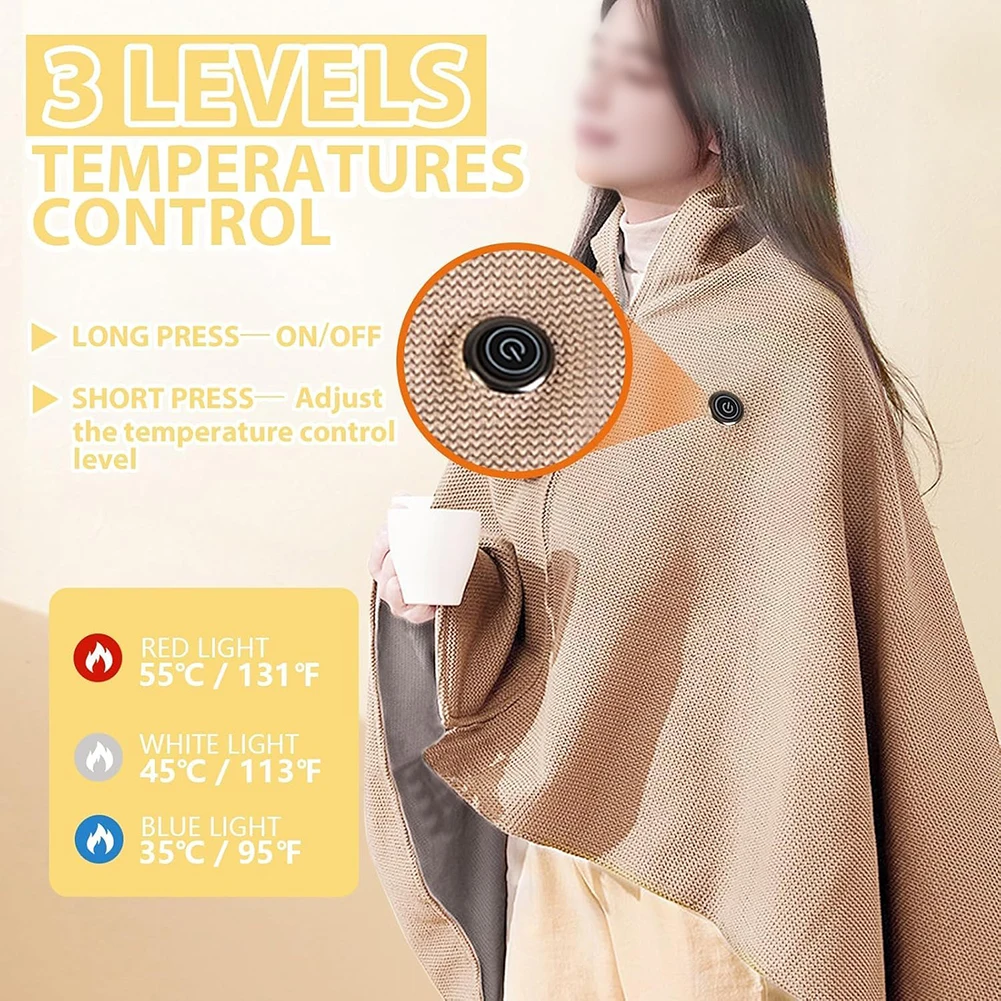 

Heated Shawl Wrap USB Powered for Women Soft Plush Electric Blanket Scarf with Zipper Design for Cozy Winter Warmth