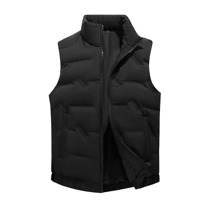 Men\'s White Duck Down Collar Zipper Sleeveless Down Jacket With Elastic Waistcoat Outdoor Windproof Thickened Coat