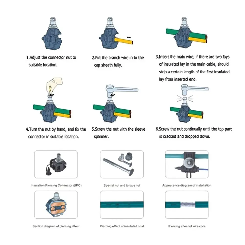 New 63A/75A Insulation Piercing Connector No-Peeling Cable Cable Clips Unbreakable thread Outdoors Wiring terminals