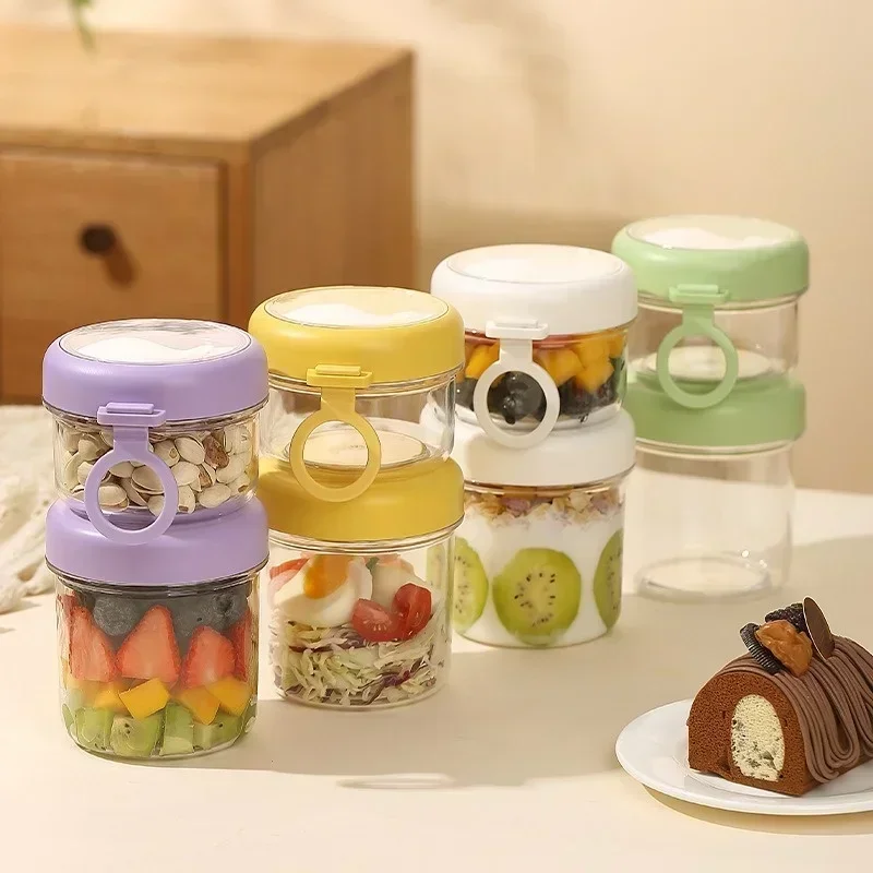 1/2Layer Breakfast Fruit Oat Yogurt Salad Cup with Spoon Large Capacity Clear Fruit Vegetable Salad Seal Up Bowl Food Container