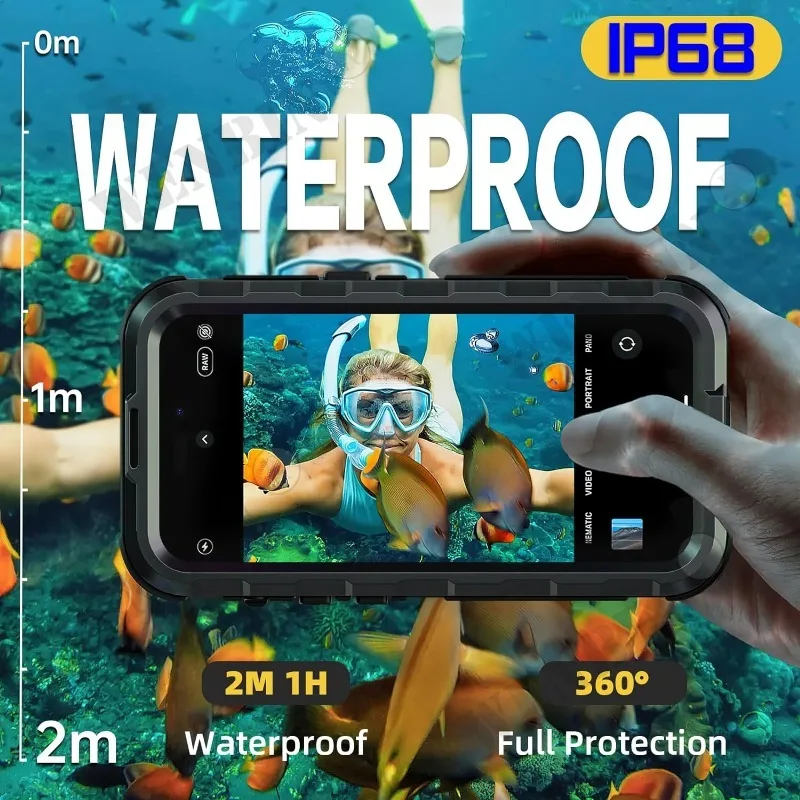 Luxury Metal Waterproof For iPhone 15 Pro Max Plus With Built-in Screen Protector Rugged Full Body Military Dropproof Cover