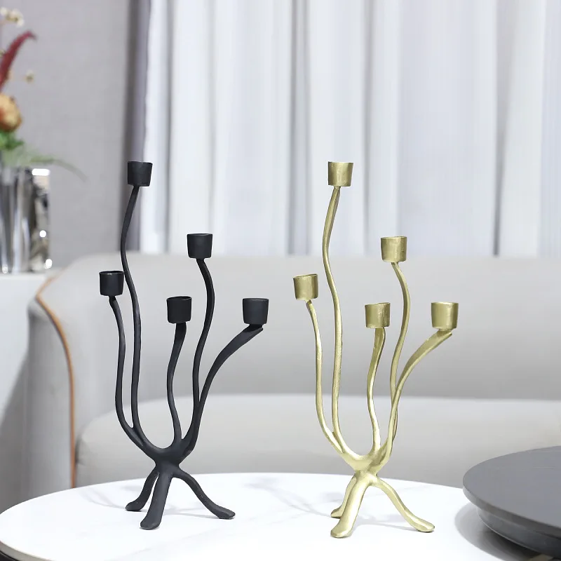 Modern simple irregular metal branch-shaped multi-headed candlestick decorative ornament restaurant hotel home decoration