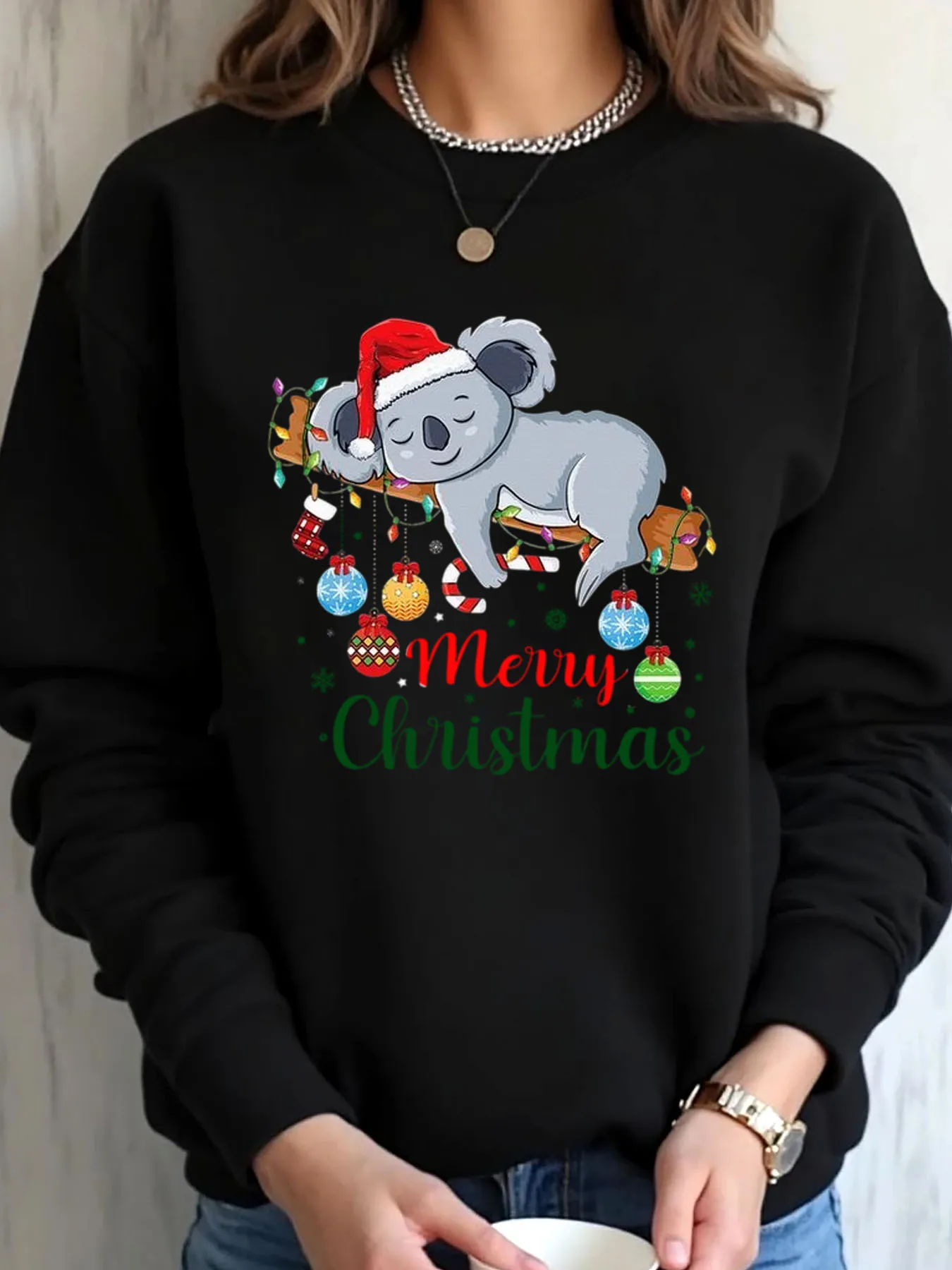 

Женская толстовка большого размера с рождественским медведем коалы, верхняя одежда с рождественским принтом