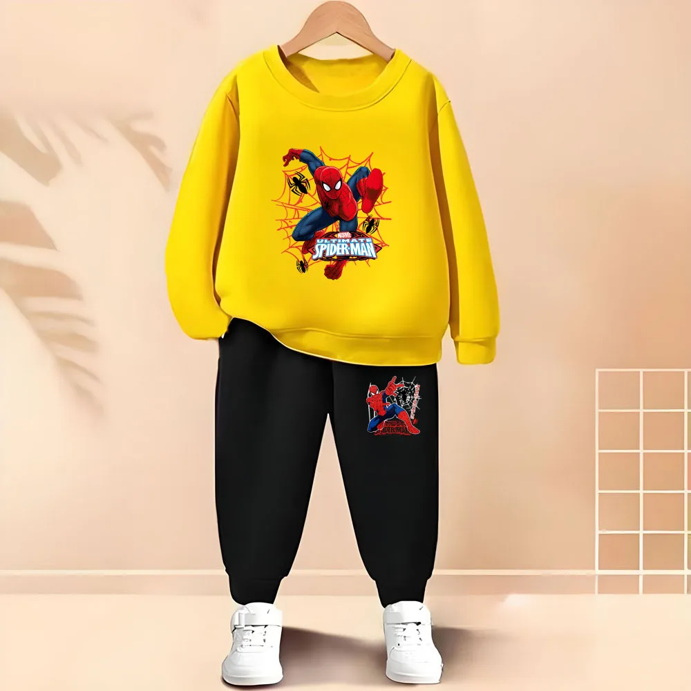 2025 Autumn New Children's Hoodies Sets Anime Spiderman Boys Pullover and Long Pants Two Piece Set Kids Casual Thin Tracksuit image 5
