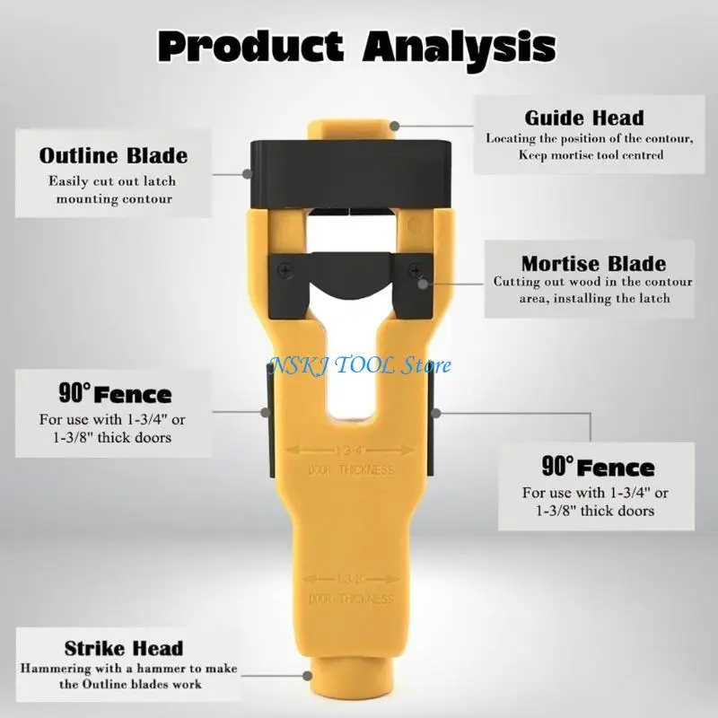 

L8RC Door Hardware Mortising Assistant Tool With Nonslip Grip For Precise 1~3/4" And 1~3/8" Lock Cavity Creation