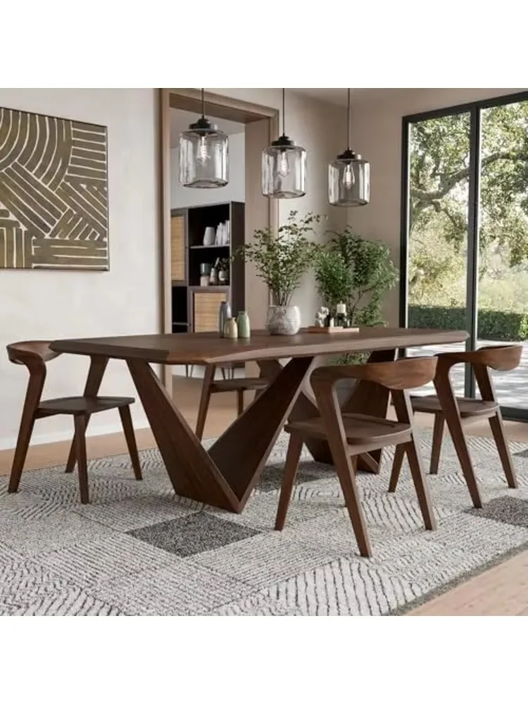 Juego de Comedor Nazaen III de 5 Piezas de Madera Sólida Estilo Moderno de Mediados de Siglo con Borde Natural – Mesa Marrón de 82.5 Pulgadas con Sillas Tapizadas para