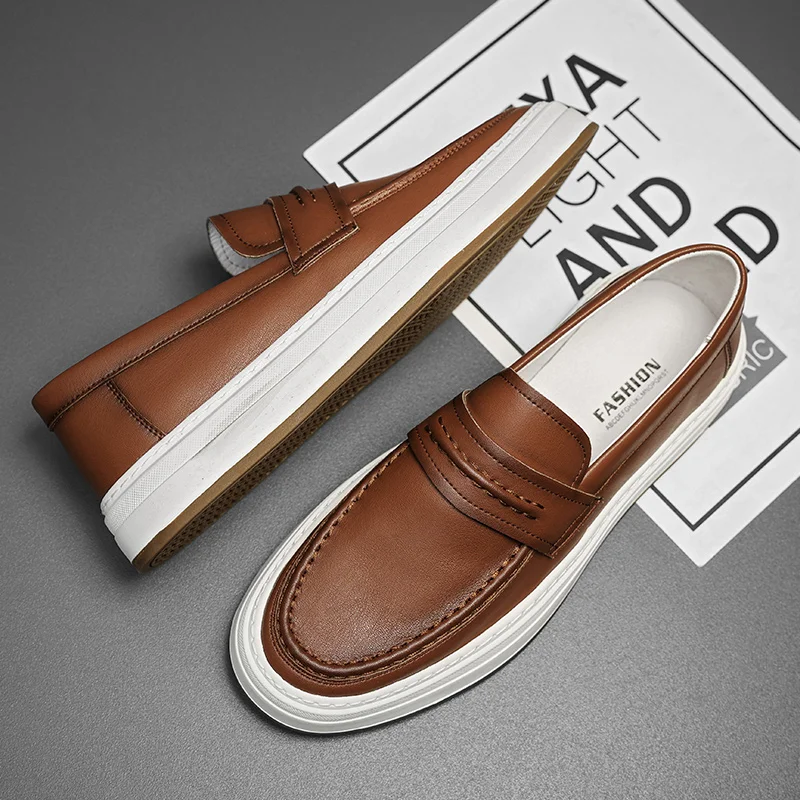 Classic Men\'s Genuine Leather Men Lazy Dress Shoes High Quality Casual Loafers Comfortable Driving Shoes Moccasin Fashion Male