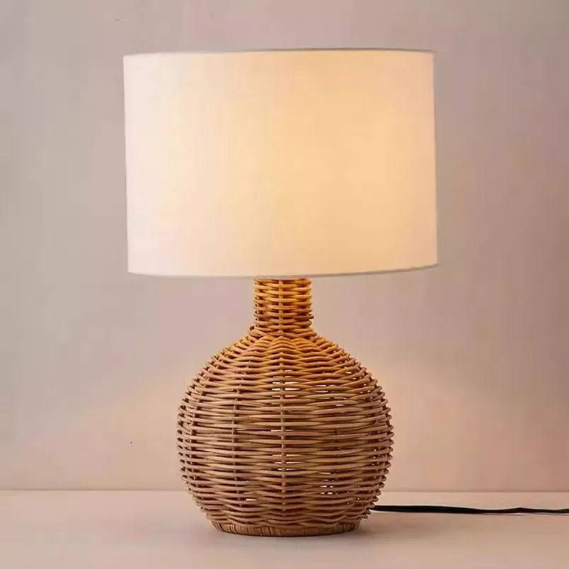 

SANDYHA Japanese Rattan Floor Lamp LED Lights Fabric Lampshade for Living Room Bedroom Bedside Nightstand Decorative Lighting