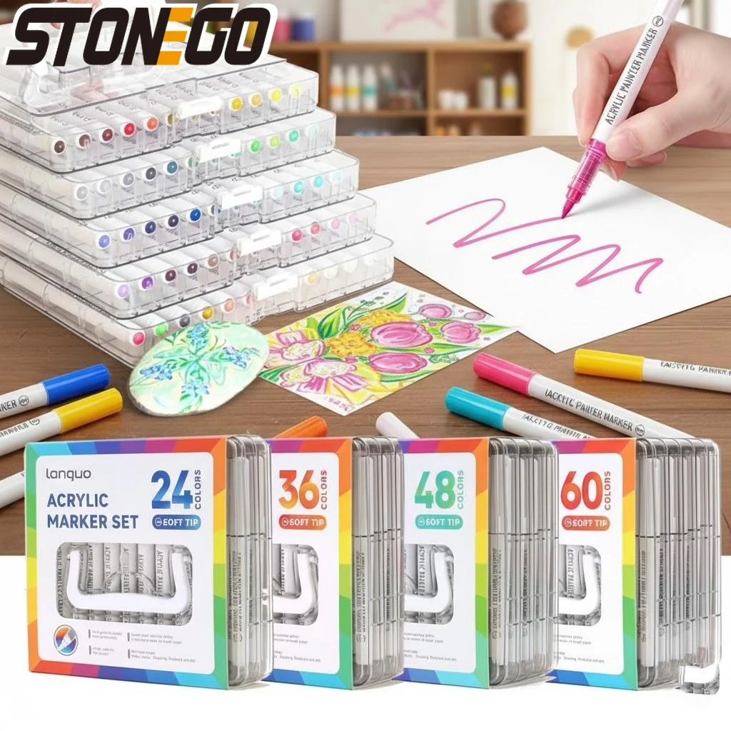 

Набор из 24, 36, 48, 60 цветных маркеров с мягким наконечником, быстросохнущие чернила без размазывания, для рисования на камне, дереве, керамике, ткани, художественные принадлежности, товары для творчества и рукоделия
