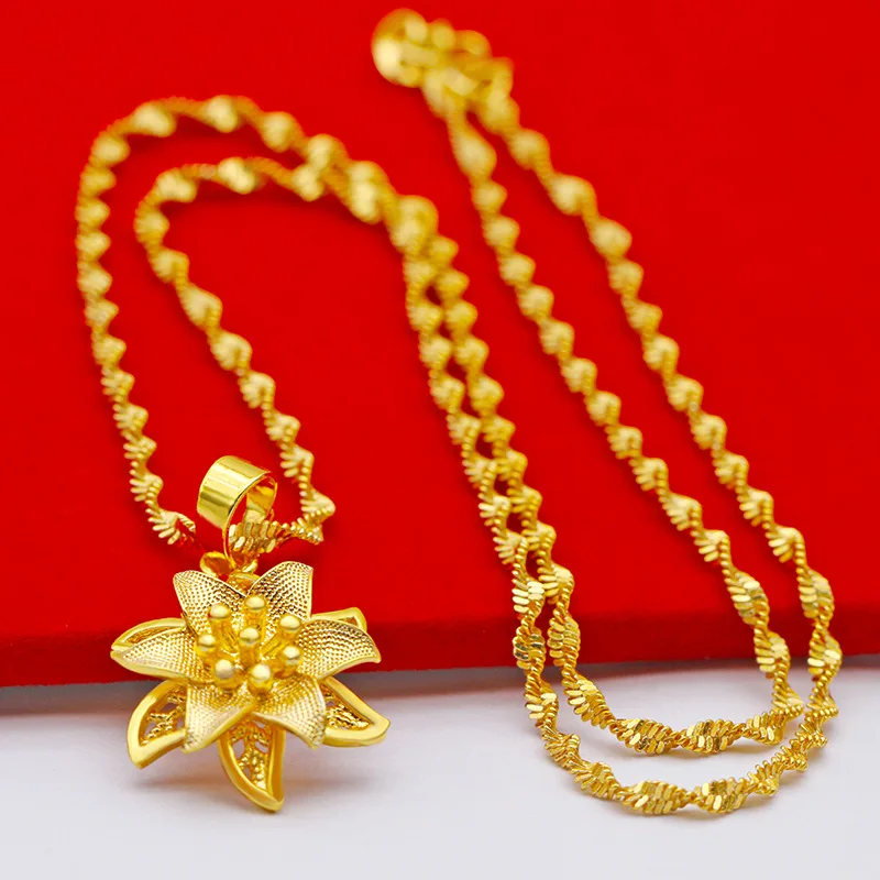 Color 18k Gold Necklace Short Chain Lovely Collarbone for Women Party Fine Jewelry Gift Real 24k 999 Yellow Gold Plated Pendant