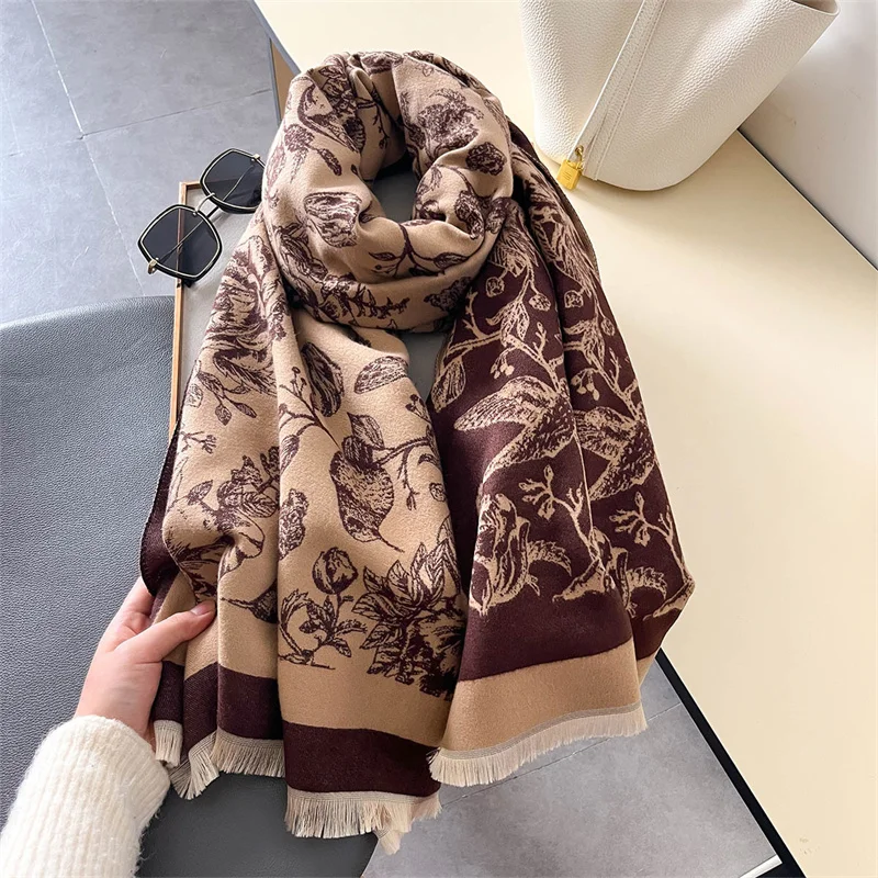 2024 Winter Warm Cashmere Scarf for Women Luxury Print Pashmina Shawl Wrap Neckerchief Female Bufanda Echarpe Design Headband