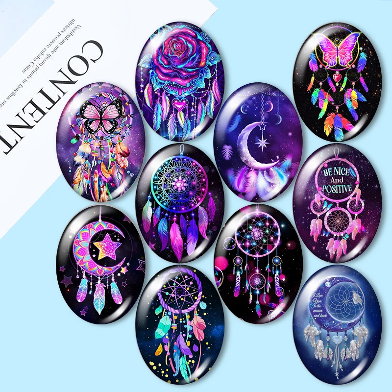 Dreamcatcher dazzles the beautiful starry sky 13x18mm/18x25mm/30x40mm Oval photo glass cabochon demo flat back Making findings