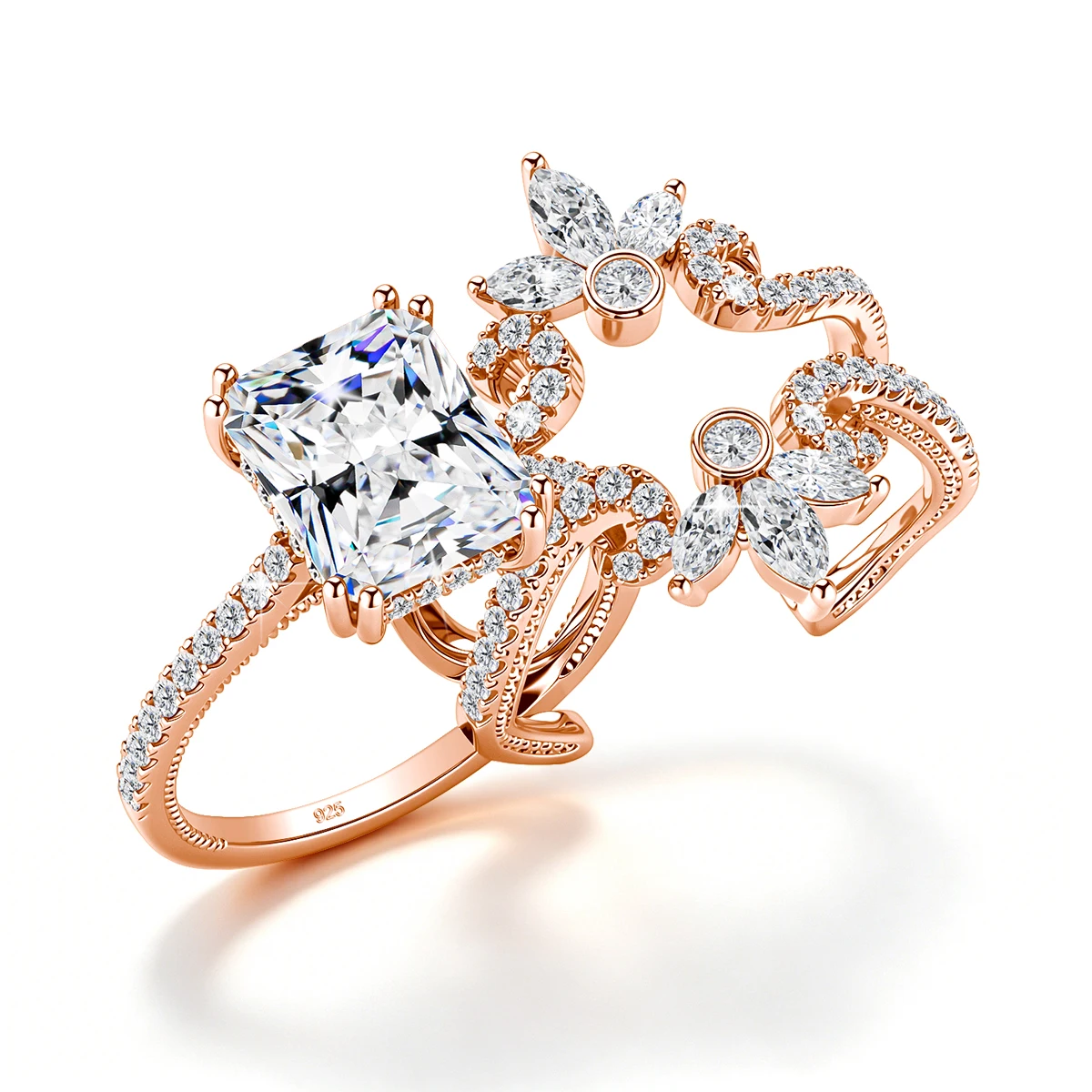 2-teiliger stapelbarer Moissanit-Ring, Redion-Schliff, 925 Sterling Silber, 18k vergoldet, Verlobungs- und Ehering für Brautschmuck – Detail 10