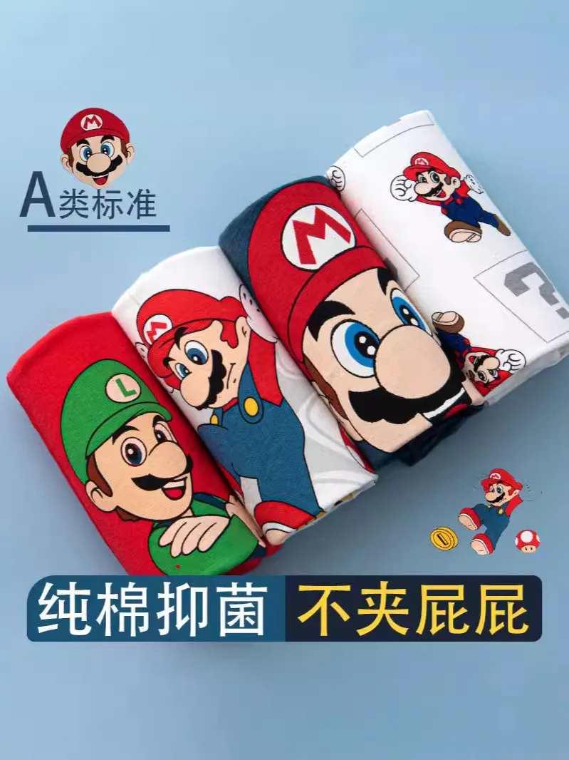 4pcs Super Mario Bros Boys Boxer Underpants Cotton Anime U Pouch Bulge Underwear Cartoon Shorts Kids Cute Breathable Boxer Pants