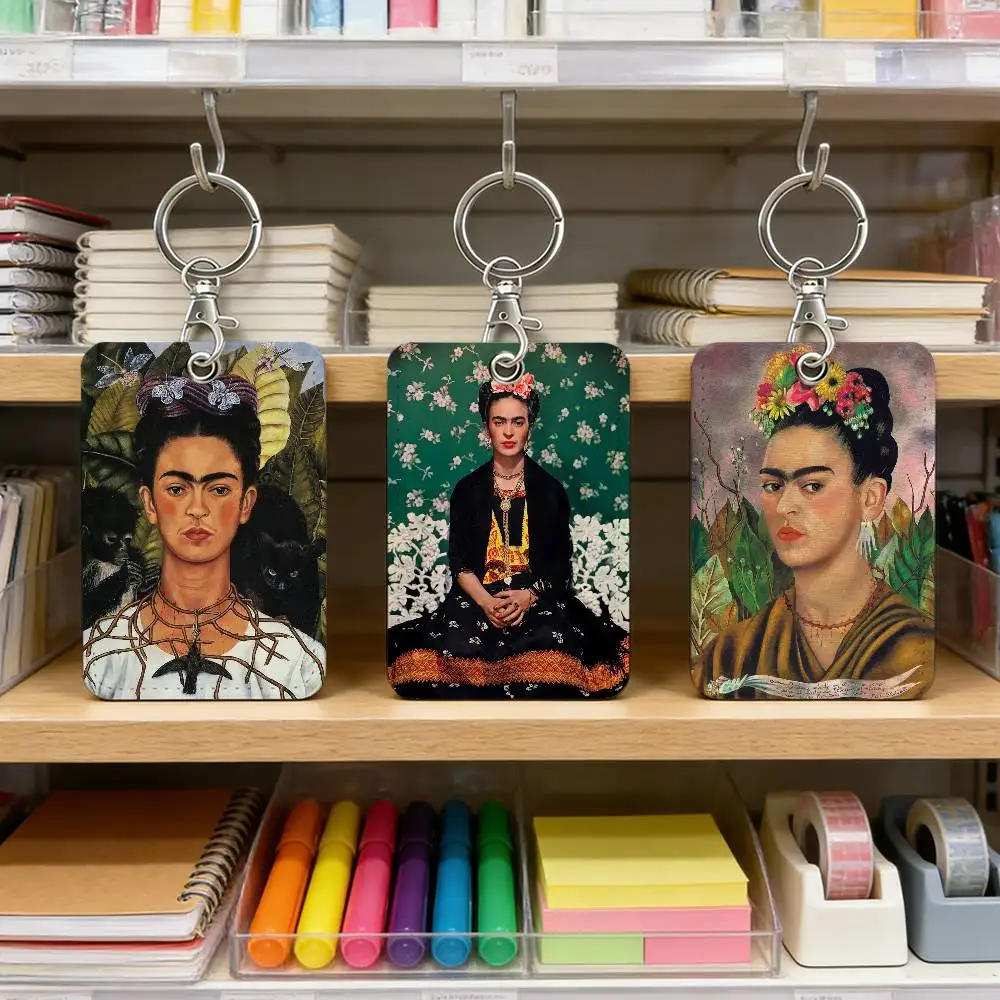 

Fashion F-FridaS Kahlo Card Holder Pass Hang Rope Keychain ID Credit Card For Keys Accessories Gifts