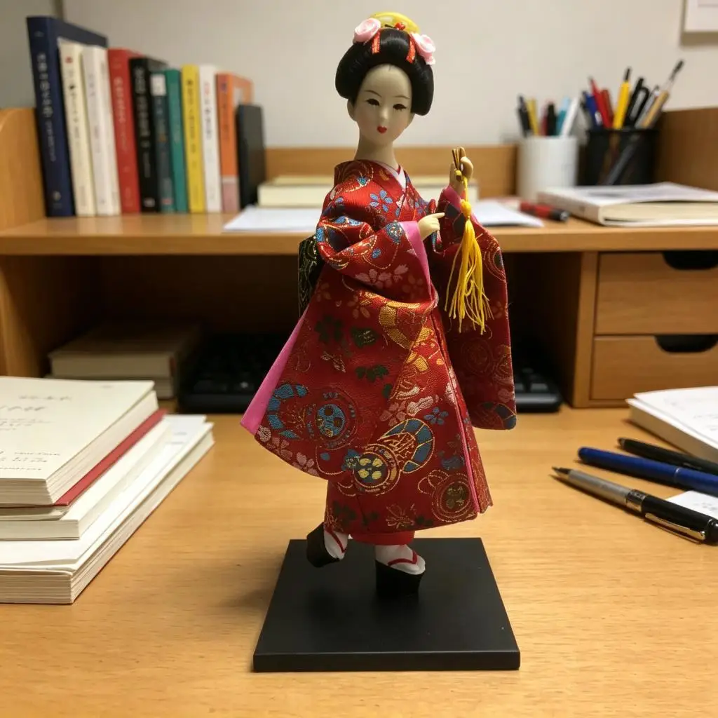 Geisha Doll Miniature Statue Japanese Kimono Girl Tabletop Figurine Multicolor Craft for Office Bookcase Decoration