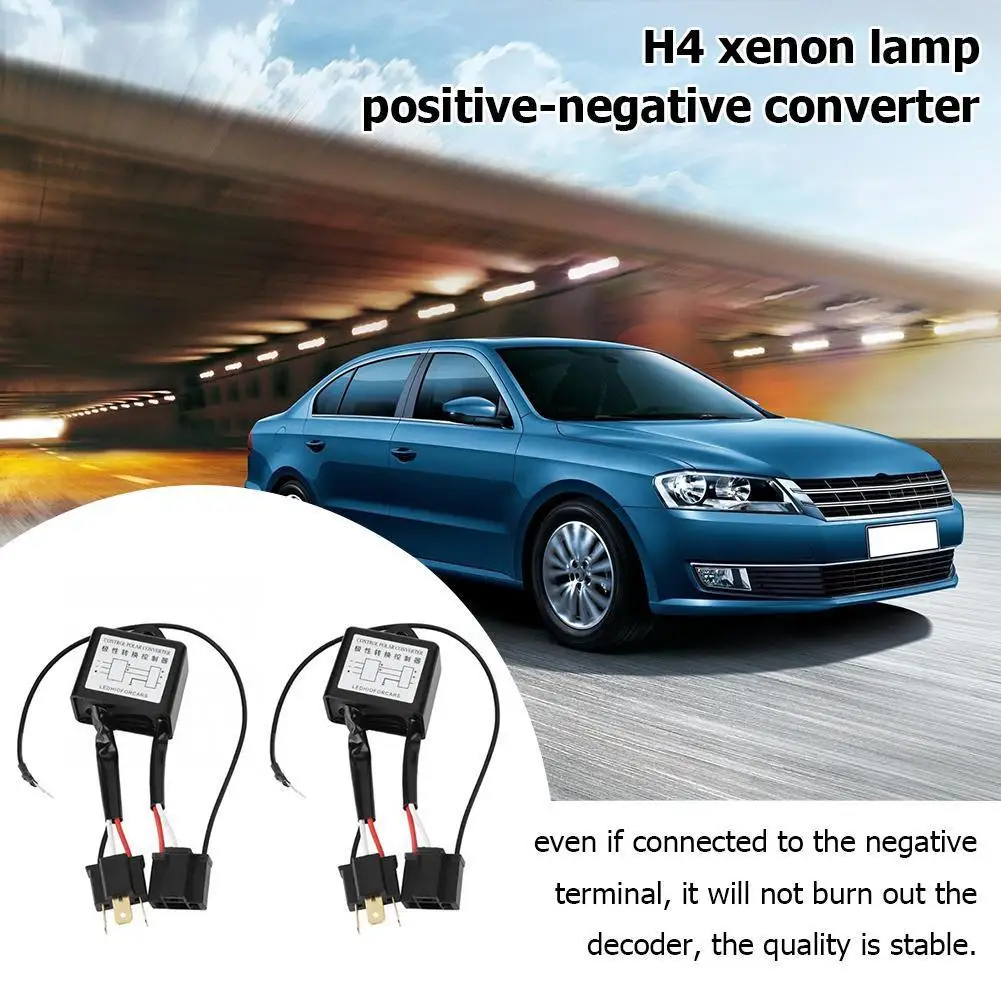 1 Pair Car LED Headlight Reversed Polarity Converter Plastic Positive Negative Switch Harness Adapter Black for H4 Xenon Lamp