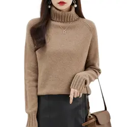 EU Size Women's Sweaters 100% Merino Wool Turtleneck Sweater Basic Warm Fall Winter Long Sleeve Knit Wool Pullover Vintage Tops