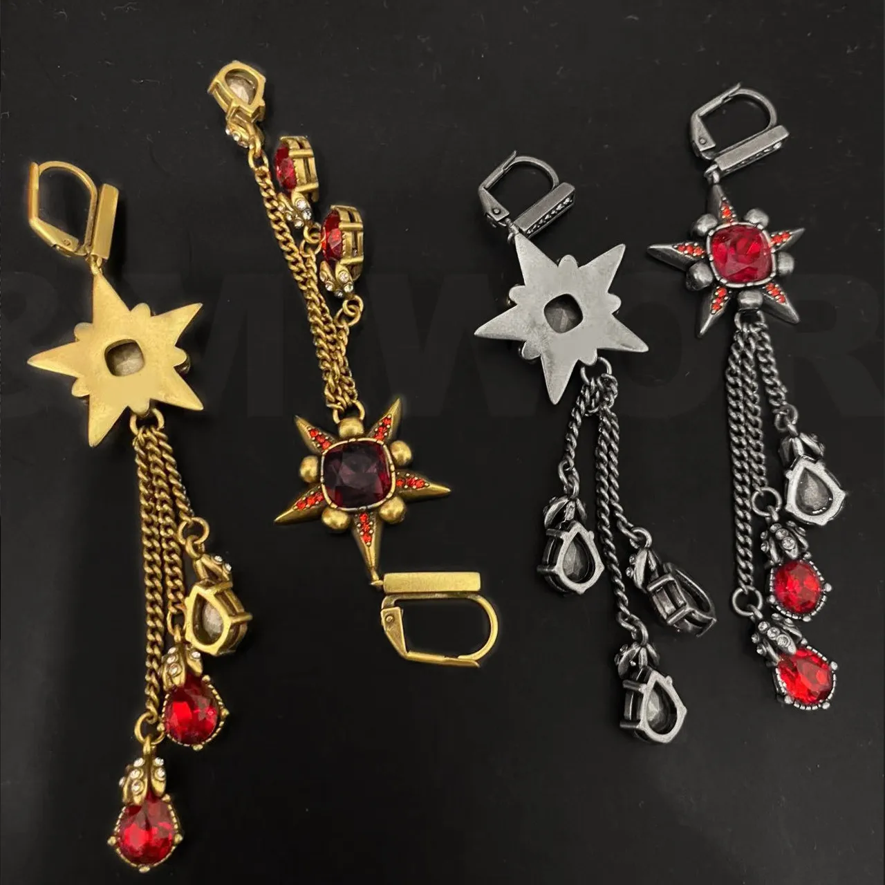 Imagem -02 - Jóias e Acessórios de Luxo Retro Marca Rubi Borla Pingente Incrustado Zircão Vermelho Estrela Brincos para Presente Festa Feminina