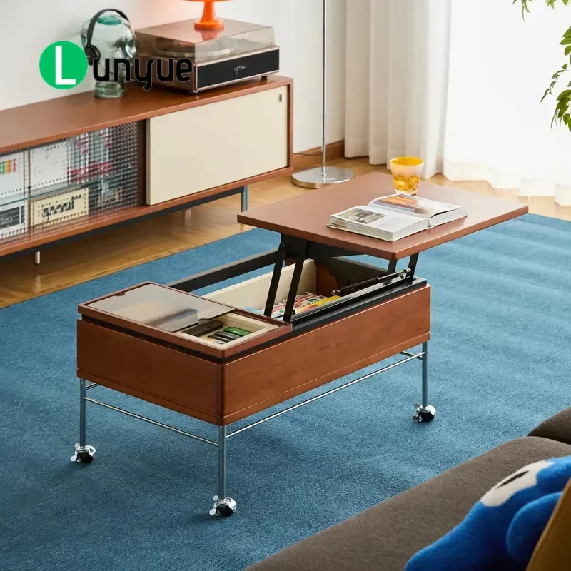 Nordic Modern Living Room Furniture Set Wooden Coffee Table with Stainless Steel Legs Lift Top Design for Household Use