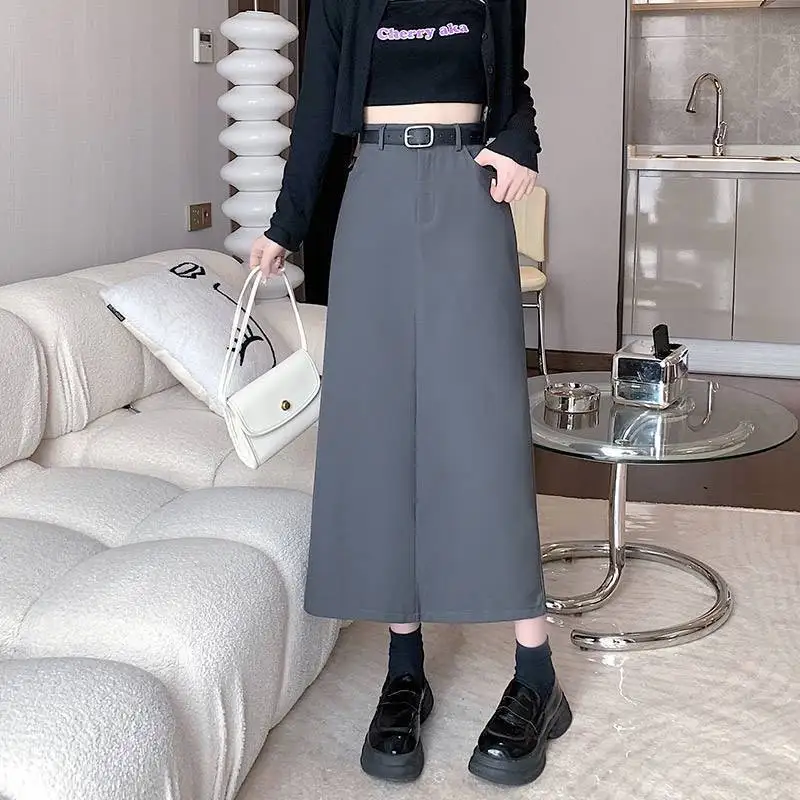 

SplitaWord Sheath2024Gray Blazer Skirt for Women, Spring and Autumn, Mid-Length, Casual, High Waist, Slimming, Draped