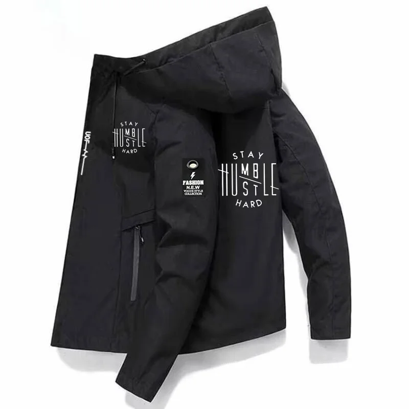 Mens Stay Humble Or Hustle Bomber Jacket - Classic Zip Up with Bold Print, Hipster Style Windbreaker for Versatile Spring & Fall