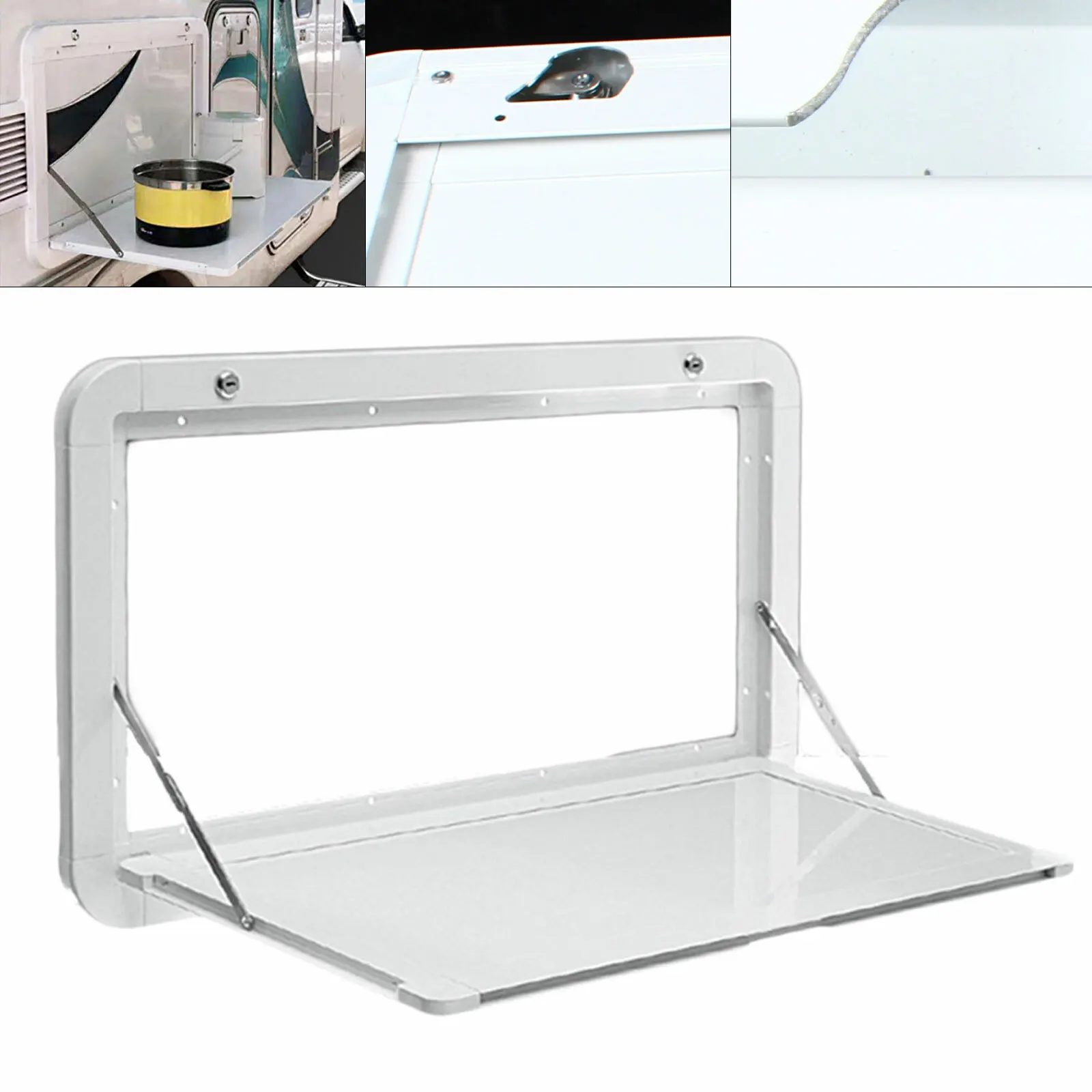 

Wall Mount Rv Caravan Picnic Folding External Table Aluminum White 800 X 450 Mm For Outdoor Use
