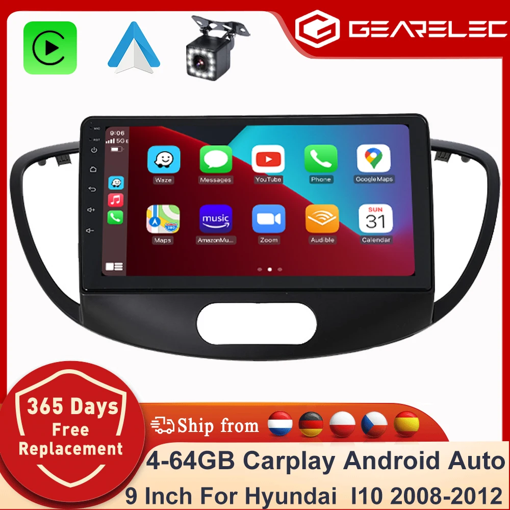 GEARELEC 2-DIN-Stereoanlage für Hyundai Grand I10 2007-2013, Carplay, Android Auto, Autoradio, Android-GPS-Navigation.