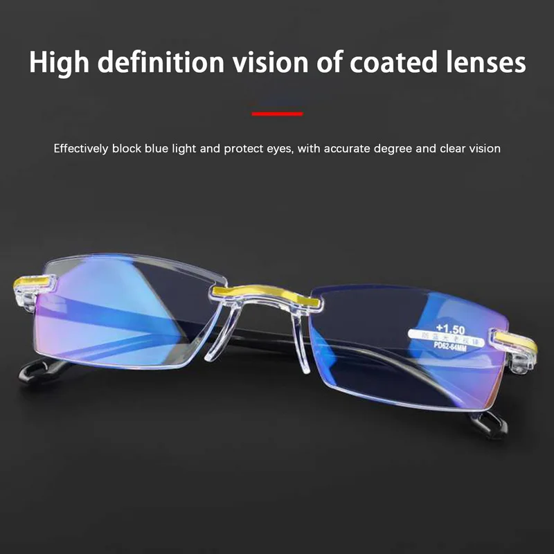 New Anti Blue Ray Reading Glasses Men Women Rimless Cutting Presbyopia Eyewear for Ladies Blue Light Glasses