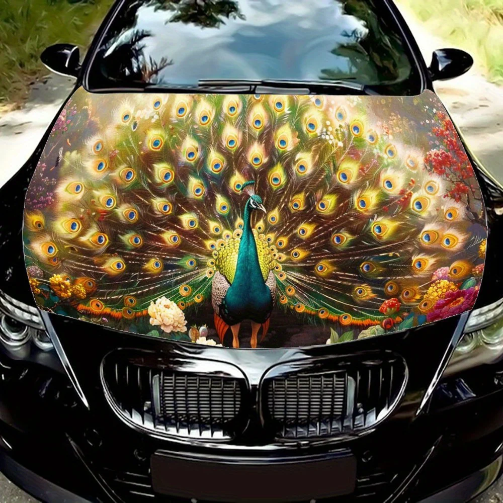 

Colorful PeaRooster Bloom Print Car Hood Decal Sticker, Durable Car Vinyl Wraps Suitable for Most Vehicles, Car Engine Hood Prot