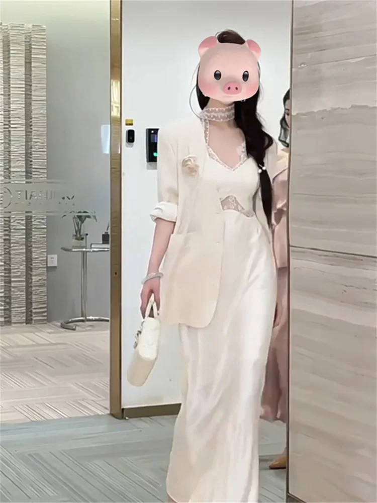 

Korean Sle Pure Desire Spring Outfit Women's Faionable Unique Coat New 2025 Ele Dr Trendy ort Sve round Ne