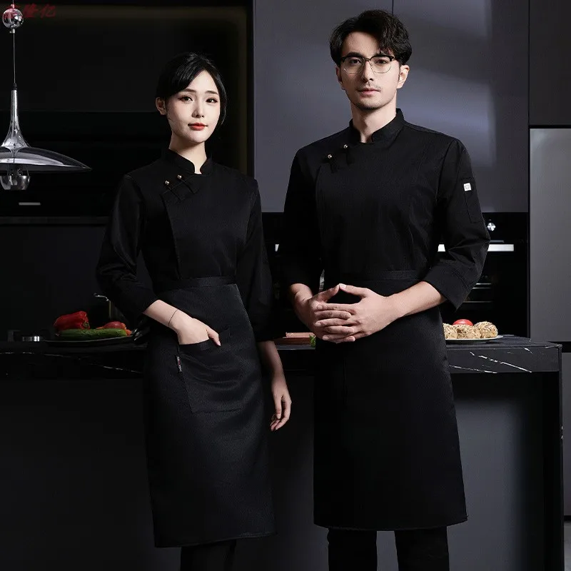 Kurtka kucharska hotelowa restauracyjna z długim rękawem, fartuch piekarski, restauracja zachodnia, restauracja steakek, kelner, jesienny płaszcz kuchenny