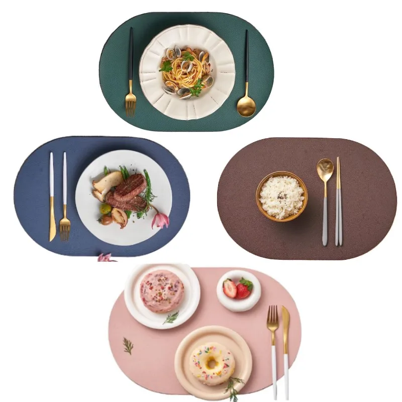 

1/4/10 шт. двусторонние овальные салфетки из искусственной кожи, двусторонние моющиеся термостойкие подарочные розовые коврики для столовой, домашний декор