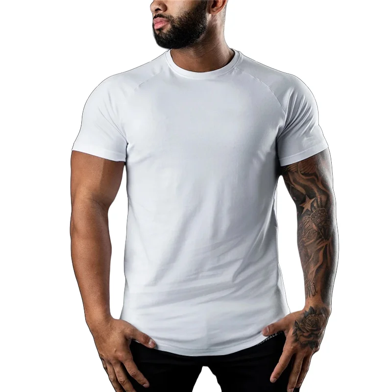 Men's Shaping Elastic Cotton T-Shirt Tight Fit Spring Summer Fitness Running Sports Inner Short Sleeve Top Compression Shirt Men