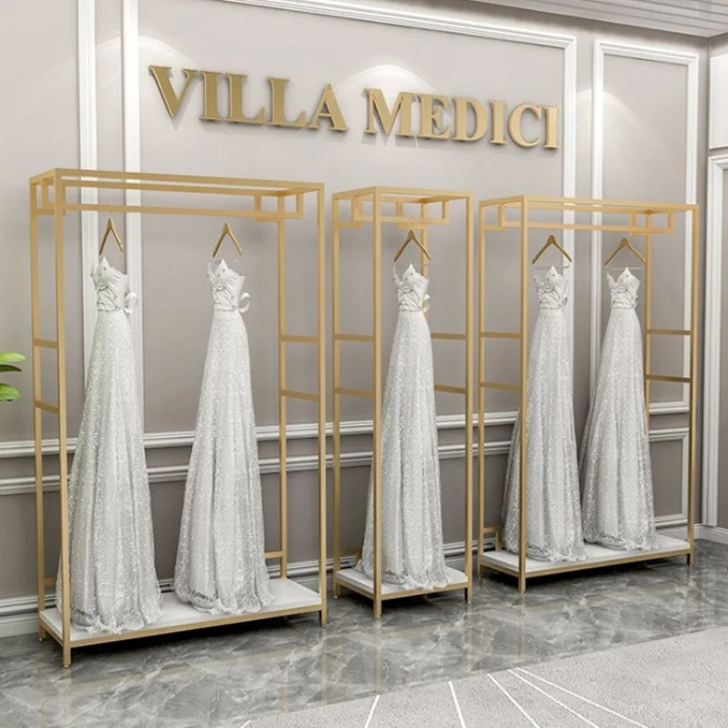 Custom, Custom Gold Lady Wedding Dress Garment Display Stand Metal Pendant Rack Furniture for Bridal Store