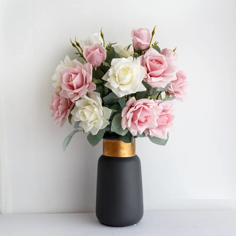 YO CHO-rama de rosas artificiales de jazmín y nieve, flores falsas de seda para decoración de boda, mesa de matrimonio, cabezas de rosas grandes