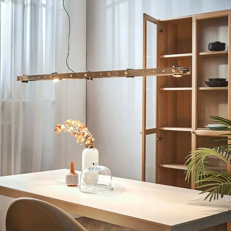 Vintage Brass Linear Pendant Light Industrial Multi Head Hanging Lamp Antique Gold Bar Chandelier for Dining Room Kitchen Island