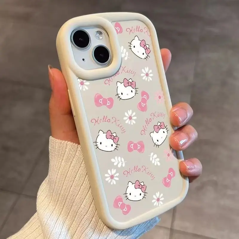 Sanrio Hello Kitty Pink Cute Phone Case For iPhone 15 14 13 12 11 Pro Max 7 8 Plus SE X XS MAX Y2K Anti Fall Silicone Back Cover