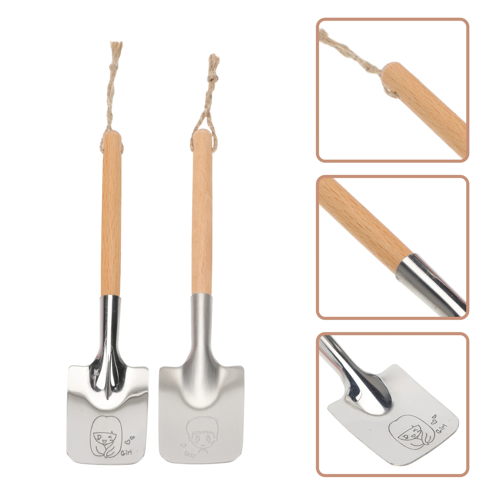 

2Pcs Stainless Steel Wooden Spoon Fine Polishing Safe Touch Creative Mixing Kitchen Home Fruit Ice Cream Dessert Serving
