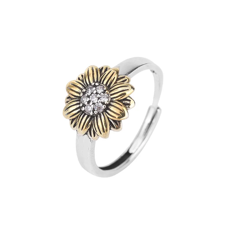 

925 Sterling Silver Retro Gold Flower Rings For Women Wedding Luxury Jewelry Wholesale Accessories