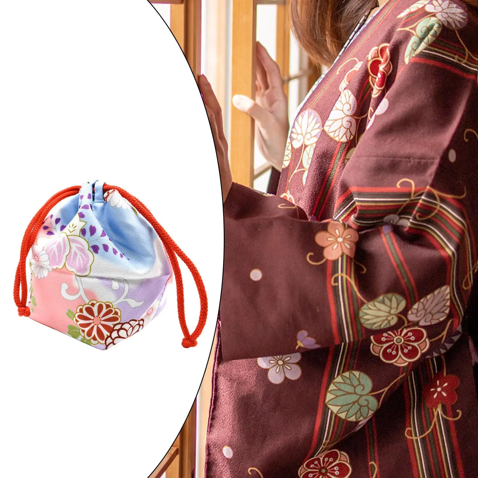 Japanese Drawstring Bag Coin Purse Lunch Bag Food Pouch Pink