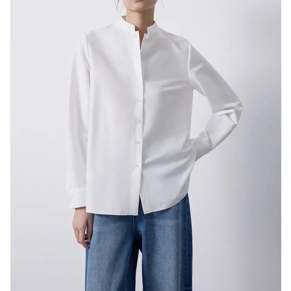 

2025 Autumn/Winter Fashion Chinese-Style Small Stand-Up Collar Loose Commuter Shirt For Women